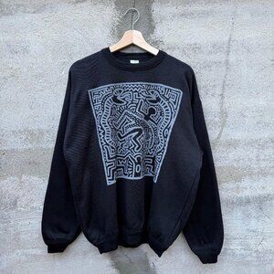 90's Keith Haring Artwork Black Sweatshirt Crewneck